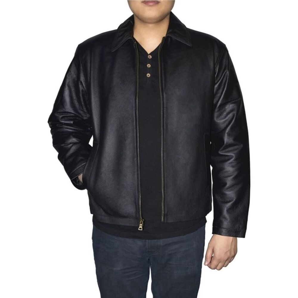 Vintage LEATHER Mens Stylish Bomber Jacket, Black, M, DM